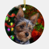 Yorkie Kerstmis Keramisch Ornament (Voorkant)