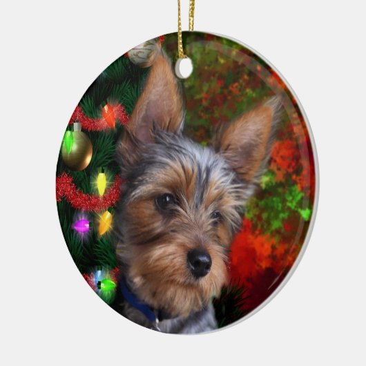 Yorkie Kerstmis Keramisch Ornament (Links)
