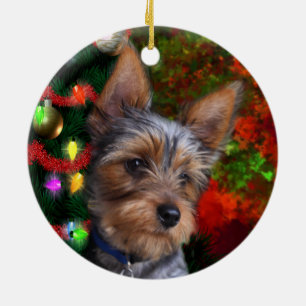 Yorkie Kerstmis Keramisch Ornament