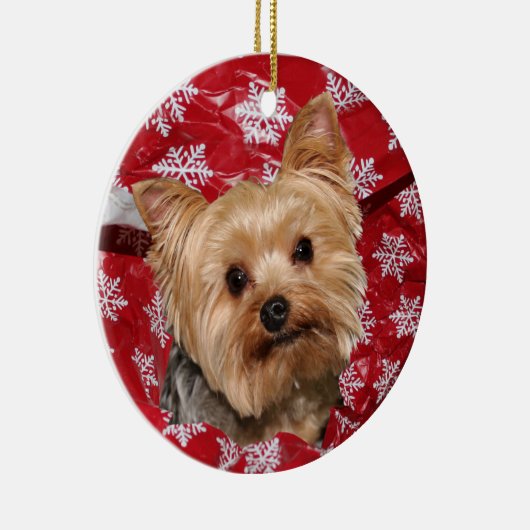 Yorkie Kerstmis Keramisch Ornament (Rechts)