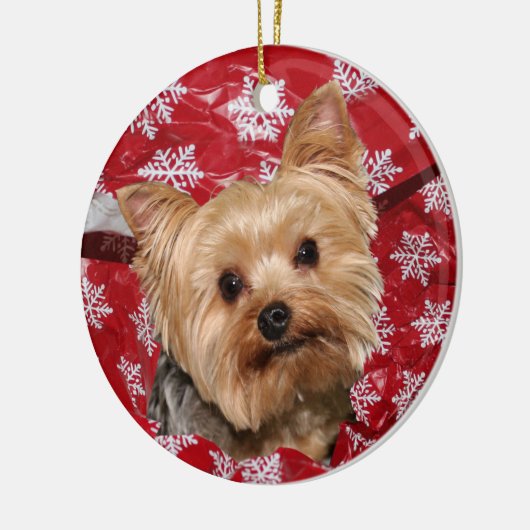 Yorkie Kerstmis Keramisch Ornament (Links)