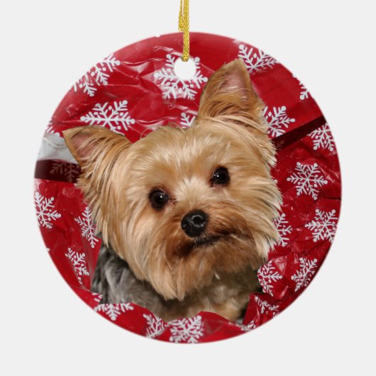 Yorkie Kerstmis Keramisch Ornament (Achterkant)