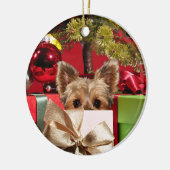 Yorkie Kerstmis Keramisch Ornament (Links)