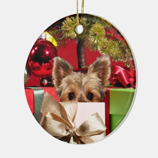Yorkie Kerstmis Keramisch Ornament (Links)