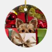 Yorkie Kerstmis Keramisch Ornament (Achterkant)