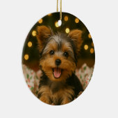Yorkie Kerstmis Keramisch Ornament (Rechts)