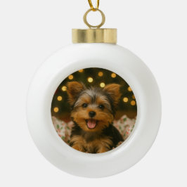 Yorkie Kerstmis Keramische Bal Ornament