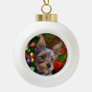 Yorkie Kerstmis Keramische Bal Ornament