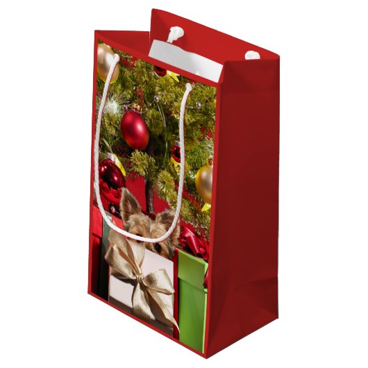 Yorkie Kerstmis Klein Cadeauzakje (Achterkant Gekanteld)