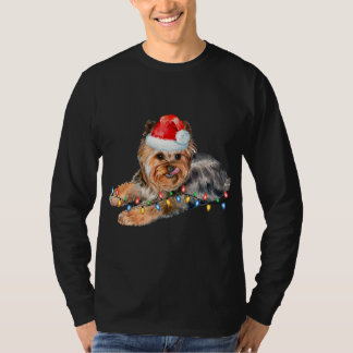 Yorkie Kerstmis Light Puppy Dog Xmas Funny T-shirt