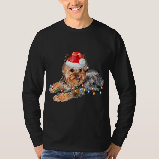 Yorkie Kerstmis Light Puppy Dog Xmas Funny T-shirt (Voorkant)