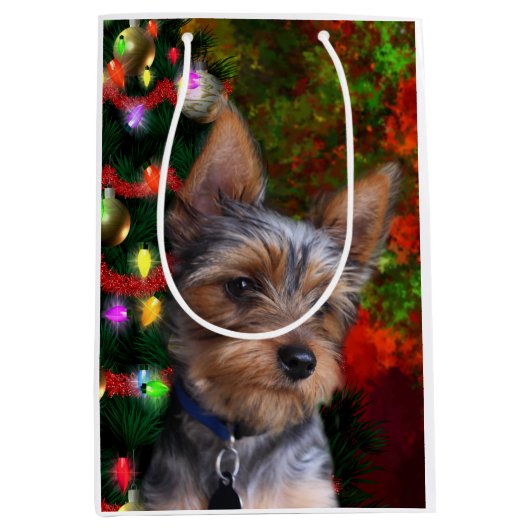Yorkie Kerstmis Medium Cadeauzakje (Voorkant)