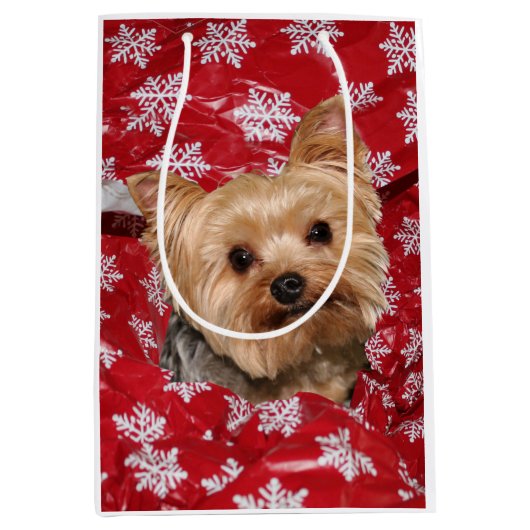 Yorkie Kerstmis Medium Cadeauzakje (Voorkant)