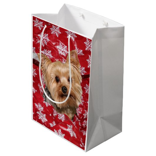 Yorkie Kerstmis Medium Cadeauzakje (Achterkant Gekanteld)
