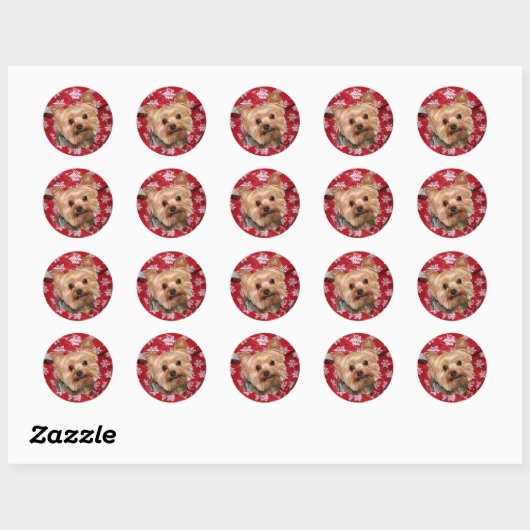 Yorkie Kerstmis Ronde Sticker (Vel)