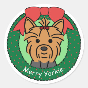 Yorkie Kerstmis Ronde Sticker