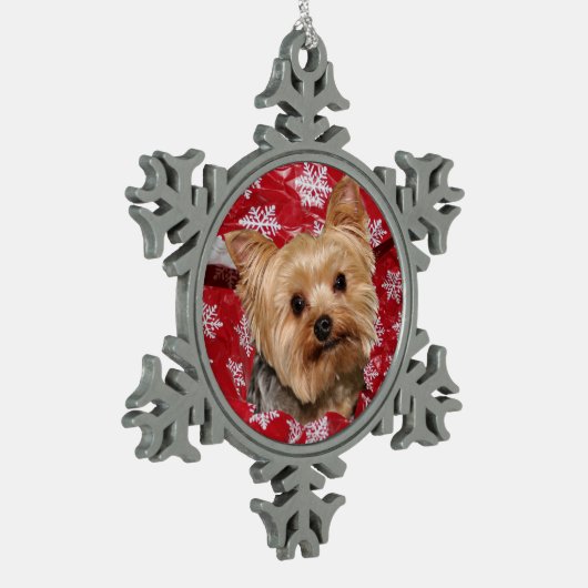 Yorkie Kerstmis Tin Sneeuwvlok Ornament (Links)