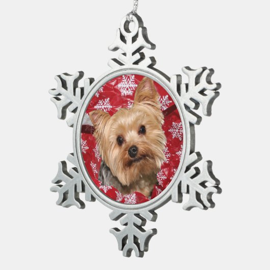 Yorkie Kerstmis Tin Sneeuwvlok Ornament (Rechts)