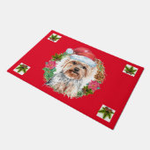 Yorkie Kerstmis waterverf met pet vakantiekunst Deurmat (Schuin)