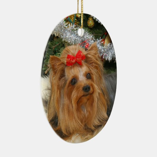 Yorkie-kerstversiering Keramisch Ornament (Rechts)