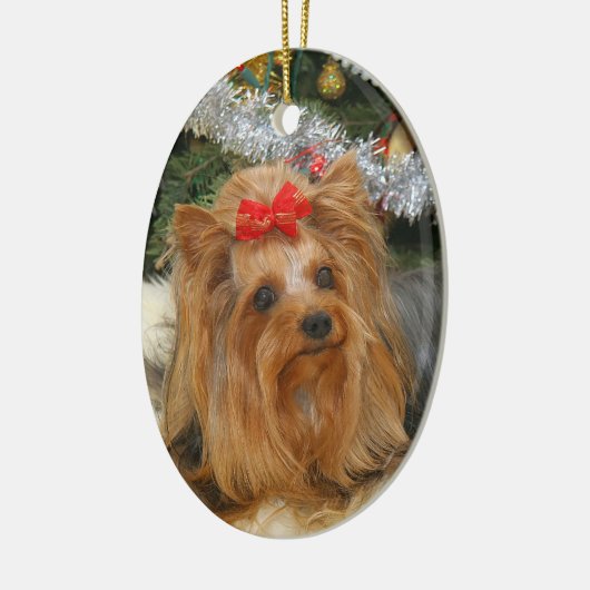 Yorkie-kerstversiering Keramisch Ornament (Links)