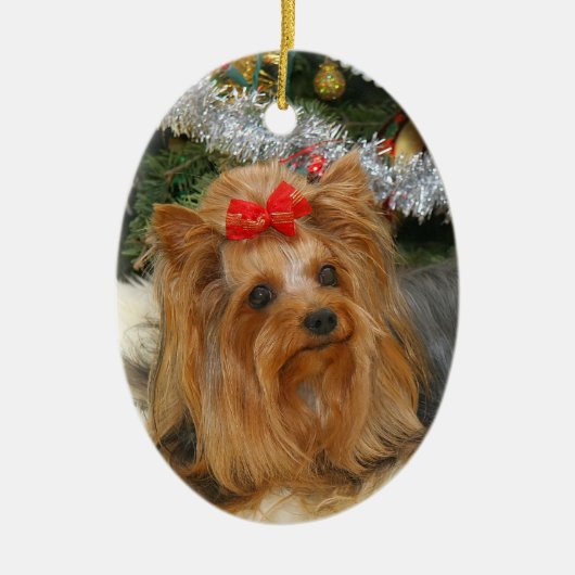 Yorkie-kerstversiering Keramisch Ornament (Voorkant)