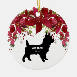 Yorkie-kerstversiering met naam en jaar keramisch ornament
