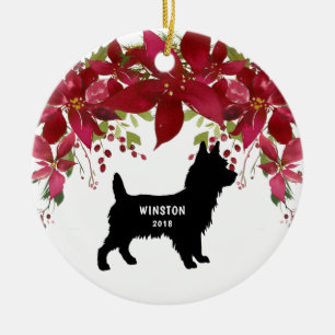 Yorkie-kerstversiering met naam en jaar keramisch ornament