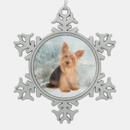 Yorkie kerstversiering tin sneeuwvlok ornament