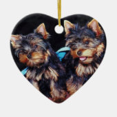 Yorkie kerstversieringen keramisch ornament (Voorkant)