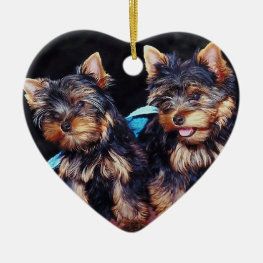 Yorkie kerstversieringen keramisch ornament (Voorkant)