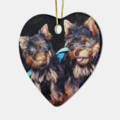 Yorkie kerstversieringen keramisch ornament (Links)