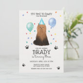 Yorkie Lets Pawty Dog Puppy Birthday Blue Kaart (Staand voorkant)