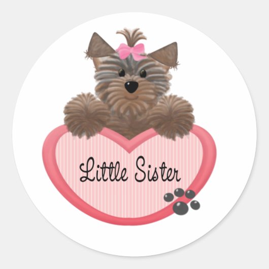 Yorkie Little Sister Ronde Sticker (Voorkant)