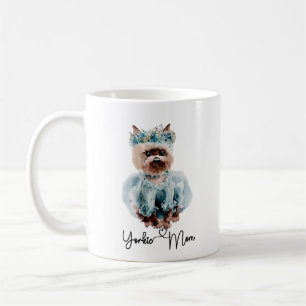 Yorkie Ma Cute Yorkie met Blue Dress Art Koffiemok