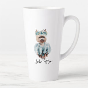 Yorkie Ma Cute Yorkie met Blue Dress Art Latte Mok