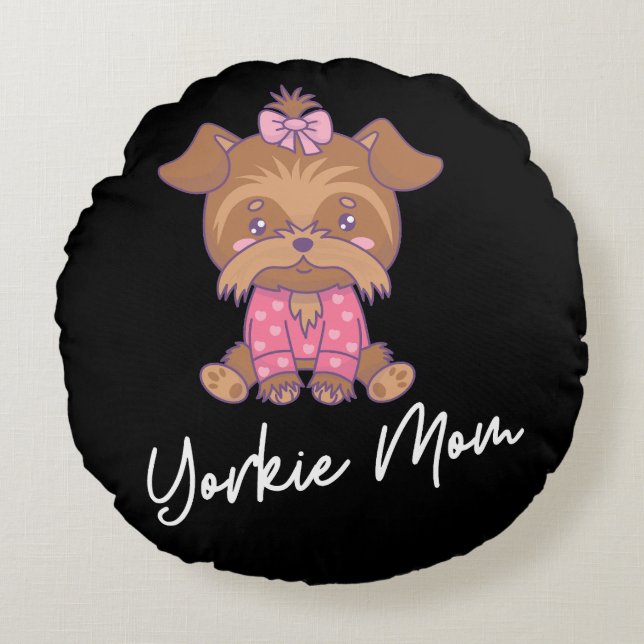 Yorkie mama 2 rond kussen (Voorkant)