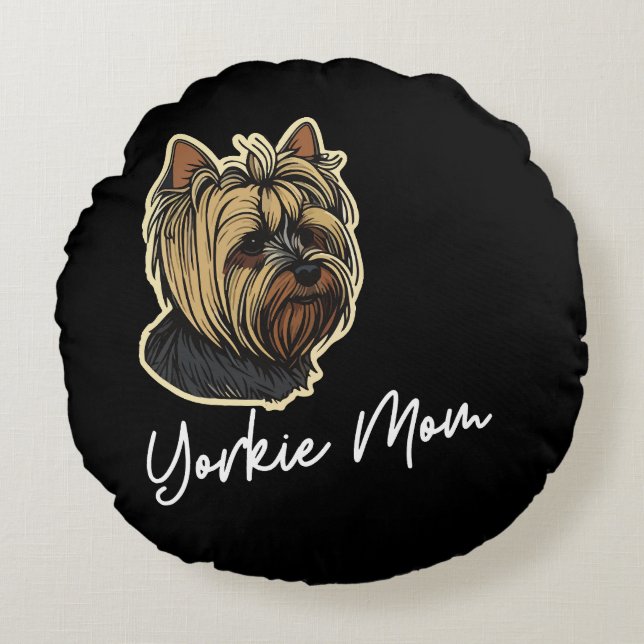 Yorkie mama rond kussen (Voorkant)
