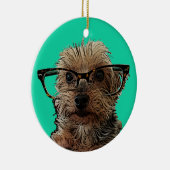 Yorkie met bril keramisch ornament (Rechts)