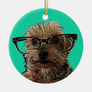 Yorkie met bril keramisch ornament