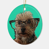 Yorkie met bril keramisch ornament (Links)