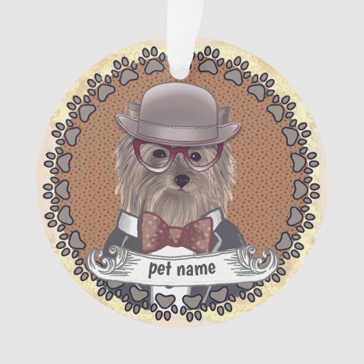 Yorkie met bril ornament (voorkant)