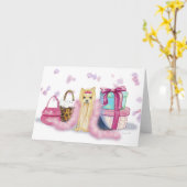 Yorkie met Feather Boa Wenskaarten Kaart (Gele Bloem)