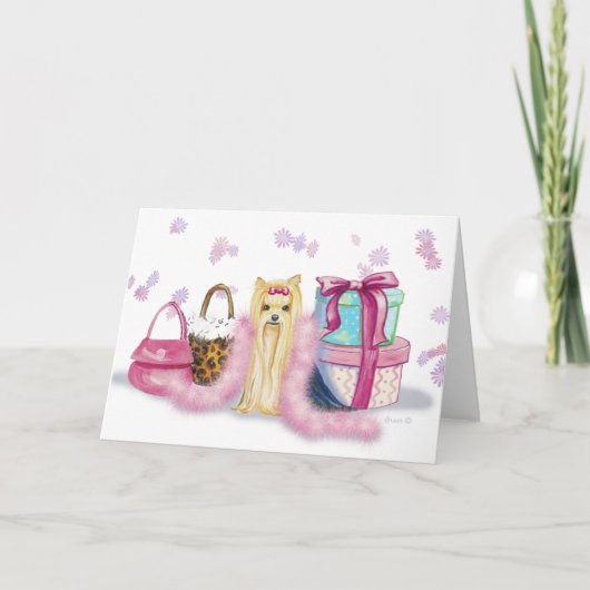 Yorkie met Feather Boa Wenskaarten Kaart (Voorkant)