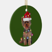 Yorkie met kerstcadeaus voor kerstcadeaus keramisch ornament (Rechts)