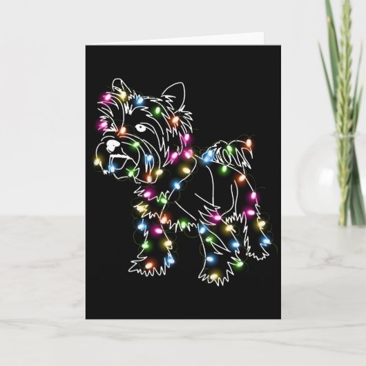 Yorkie Met Kerstlicht Yorkie Eigenaar Schattig Ker Kaart (Voorkant)