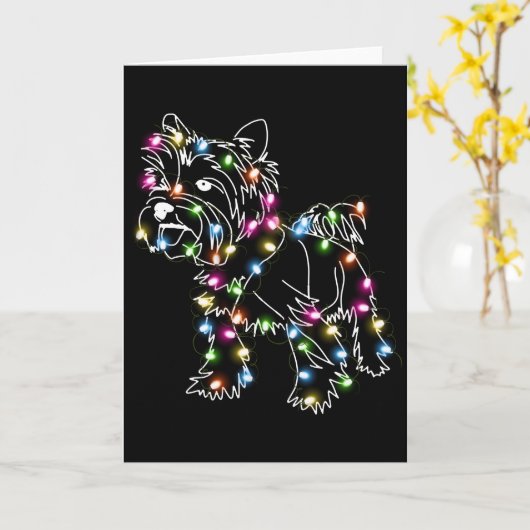 Yorkie Met Kerstlicht Yorkie Eigenaar Schattig Ker Kaart (Gele Bloem)