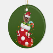 Yorkie met Pet Sock-kerst Keramisch Ornament (Links)