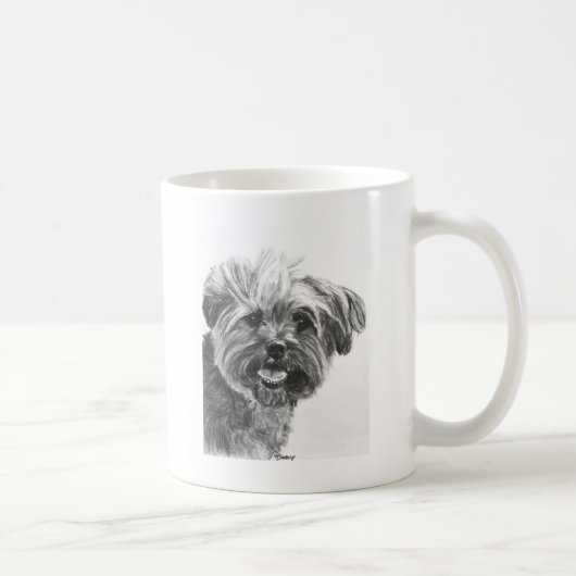 Yorkie Mix Charcoal Drawing Koffiemok (Rechts)