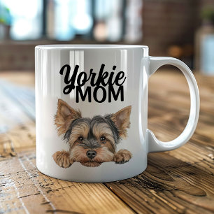Yorkie Moeder Schattige Yorkie die gluurt Koffiemok
